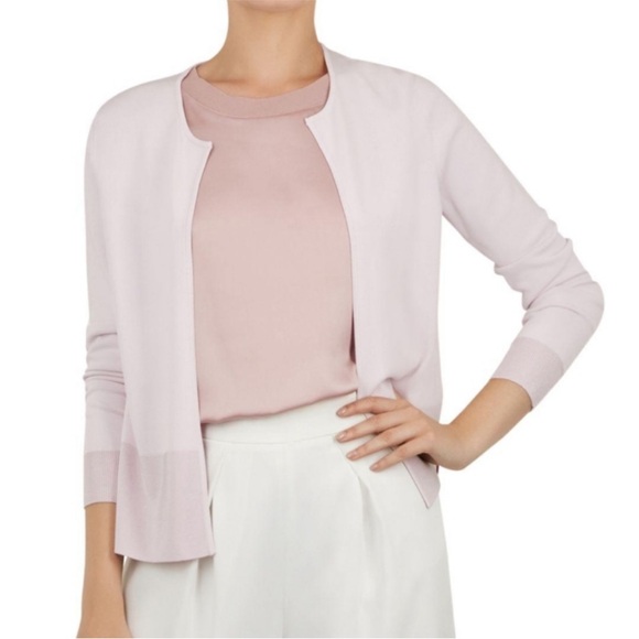 Ted Baker Splendour Pleat Print Back Cardigan in Pale Pink Size 1/ US 4 - Picture 2 of 6